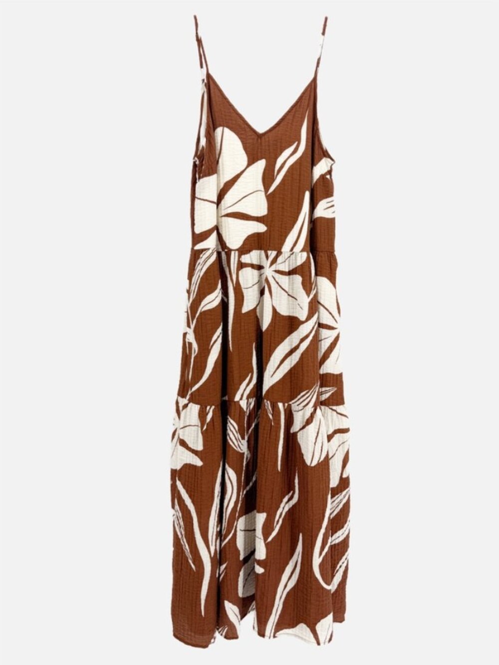 A New Day Tiered Maxi Dress - Brown/White Floral M - Picture 2 of 10